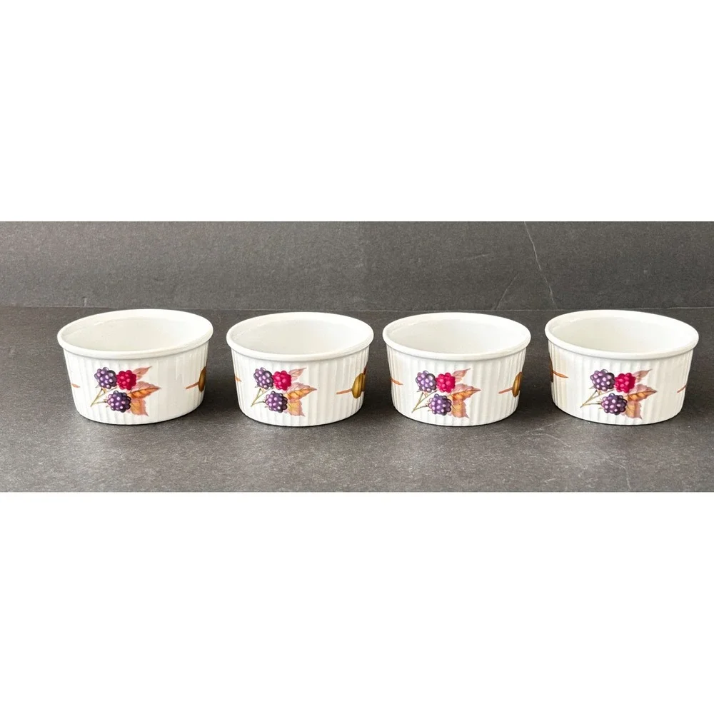 Royal Worcester Evesham Porcelain Ramekins Set 4 Berries Olives 3.25
